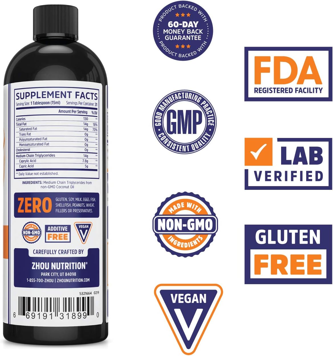 Zhou MCT Oil Ketogenic Fuel | Boost Energy Levels Naturally | 16 oz Bottle