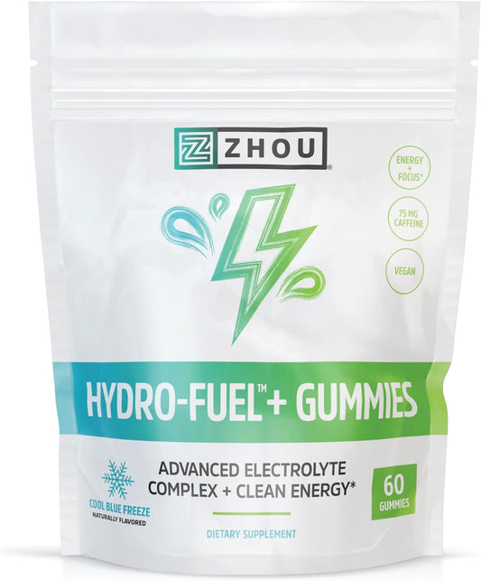 Zhou Nutrition Hydro-Fuel Plus Electrolyte Gummies with Caffeine - Vegan Clean Energy Supplement - 20 Servings, 60 Gummies