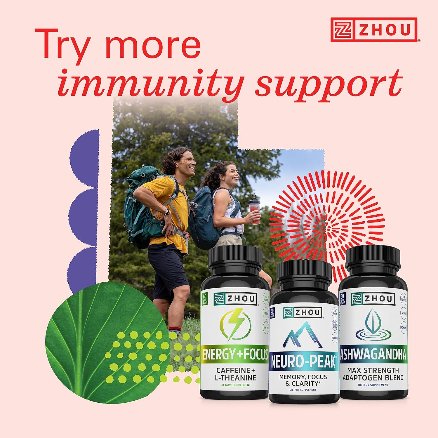 Zhou Nutrition Max Strength Vitamin C+ Immune Support Gummies with Rose Hips & Bioflavonoids - 60 Count, Non-GMO, Vegan & Gluten Free