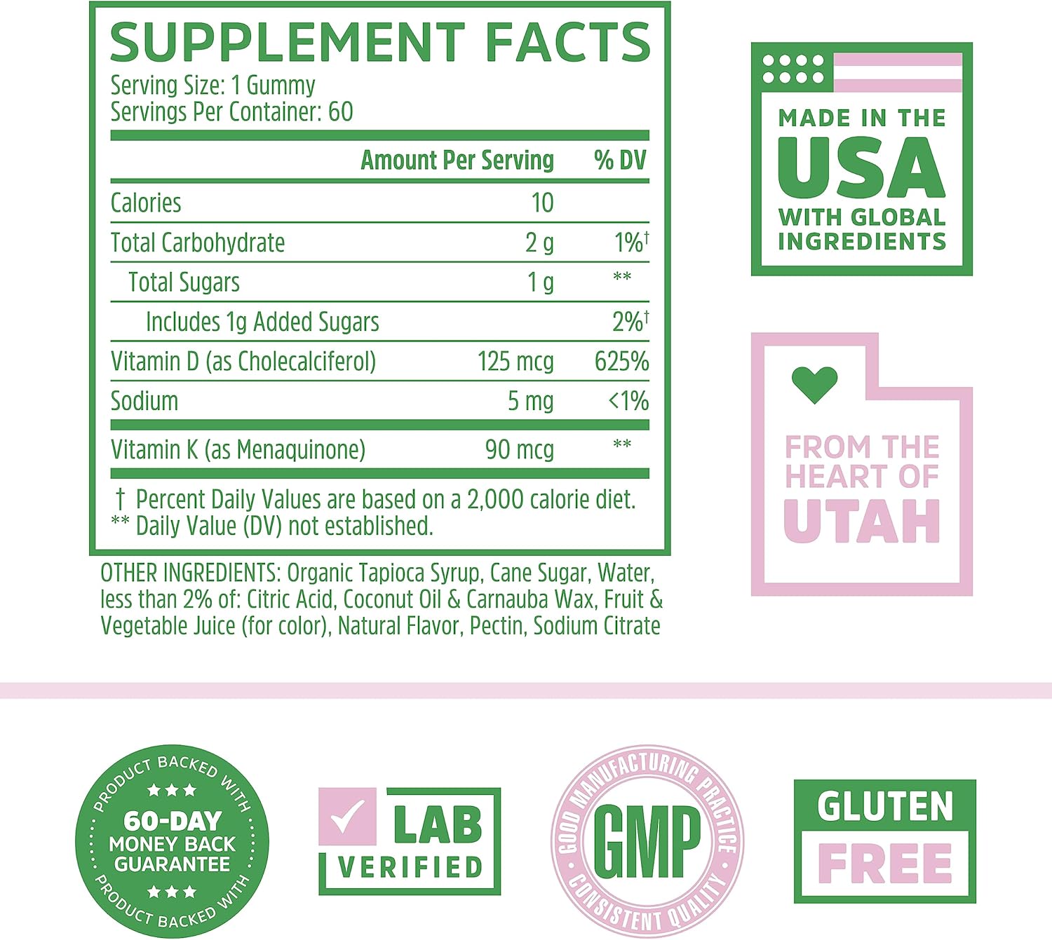 Zhou Nutrition Vitamin D3 K2 Gummies, 5000 IU & 90 mcg, Bone & Heart Health Formula, 2 in 1 Immune Support, Strawberry, 60 Count - BoostGo Australia