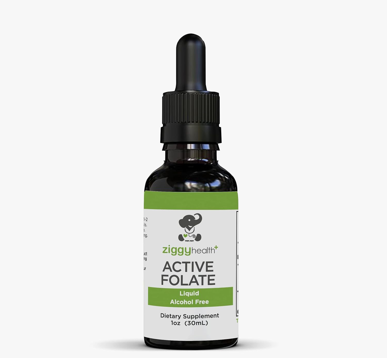 Ziggy Health Active Folate Liquid Extract Supplement - L-Methylfolate for Brain Health & Immune Support, Water Soluble B Complex - 1oz