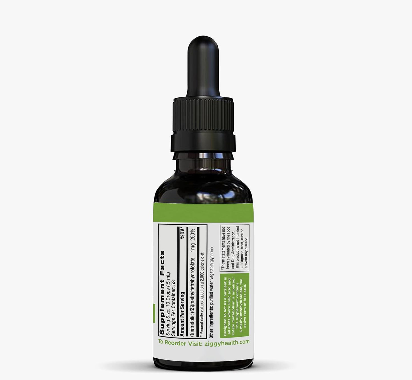 Ziggy Health Active Folate Liquid Extract Supplement - L-Methylfolate for Brain Health & Immune Support, Water Soluble B Complex - 1oz