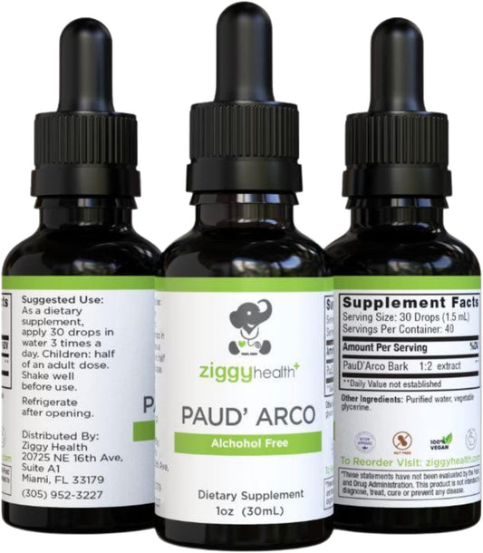 Ziggy Health Organic PAU D'arco Extract Tincture Drops - Immune & Gut Support - Alcohol-Free Herbal Supplement - Vegan - 1oz