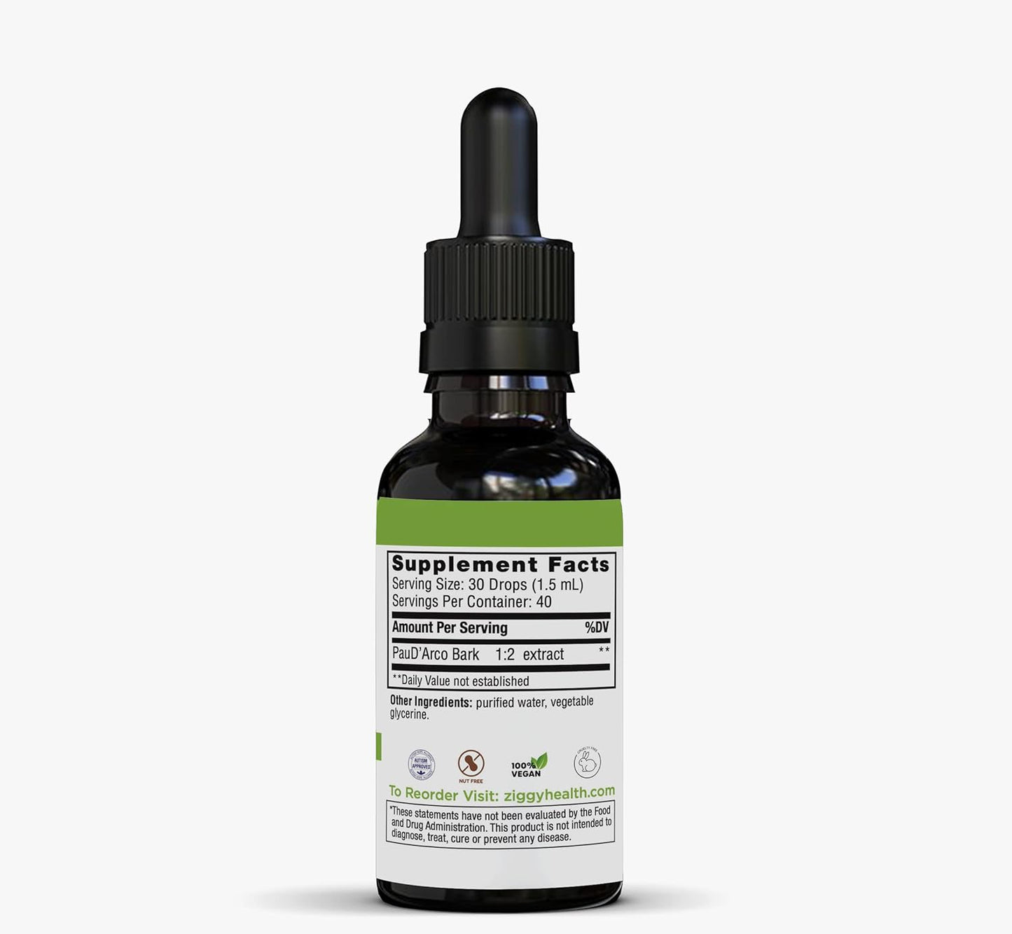Ziggy Health Organic PAU D'arco Extract Tincture Drops - Immune & Gut Support - Alcohol-Free Herbal Supplement - Vegan - 1oz