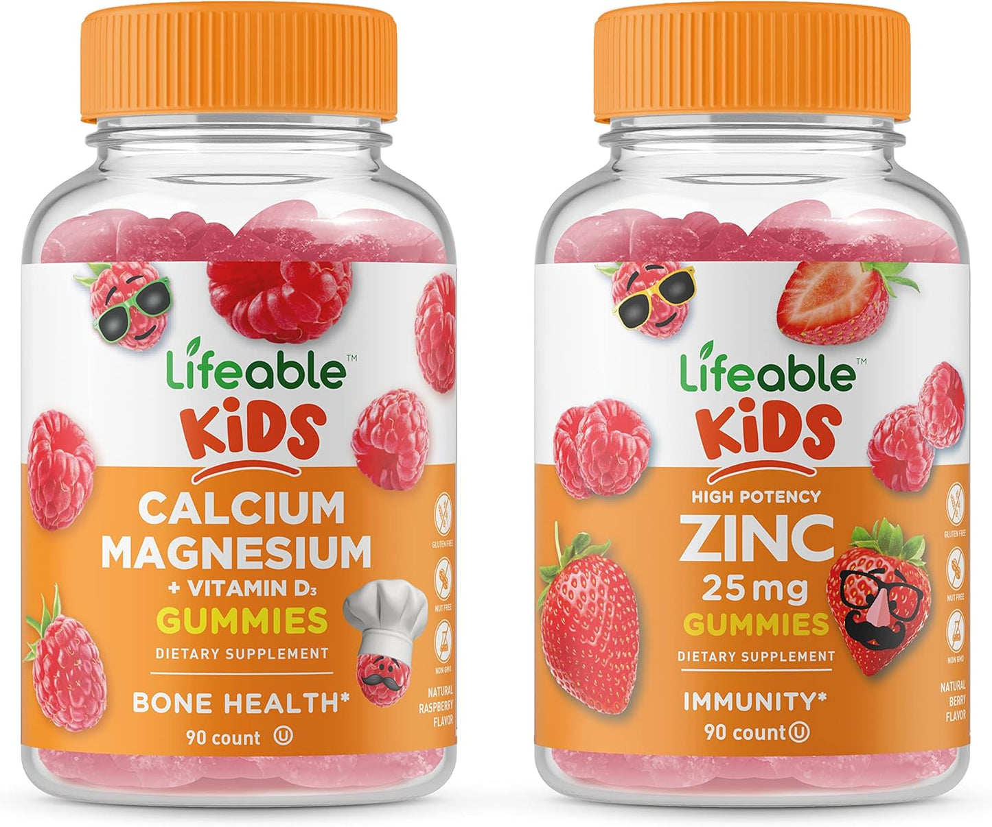 Zinc 25mg Kids + Calcium Magnesium Gummies Bundle by VitaWorks Lifeable - Gluten Free, Great Tasting Vitamin Supplement