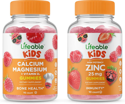 Zinc 25mg Kids + Calcium Magnesium Gummies Bundle by VitaWorks Lifeable - Gluten Free, Great Tasting Vitamin Supplement
