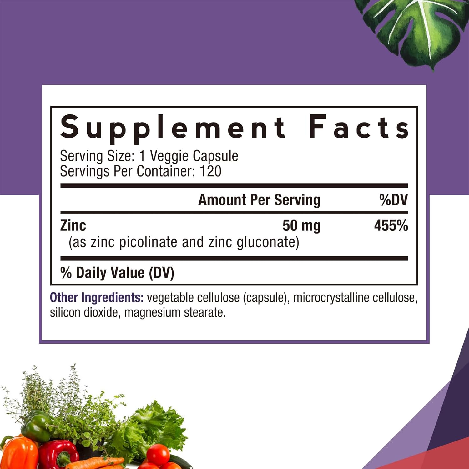 Zinc 50mg Capsules for Immune Defense & Cell Growth, Doctor’s Recipes, Non-GMO, 120 Veggie Capsules