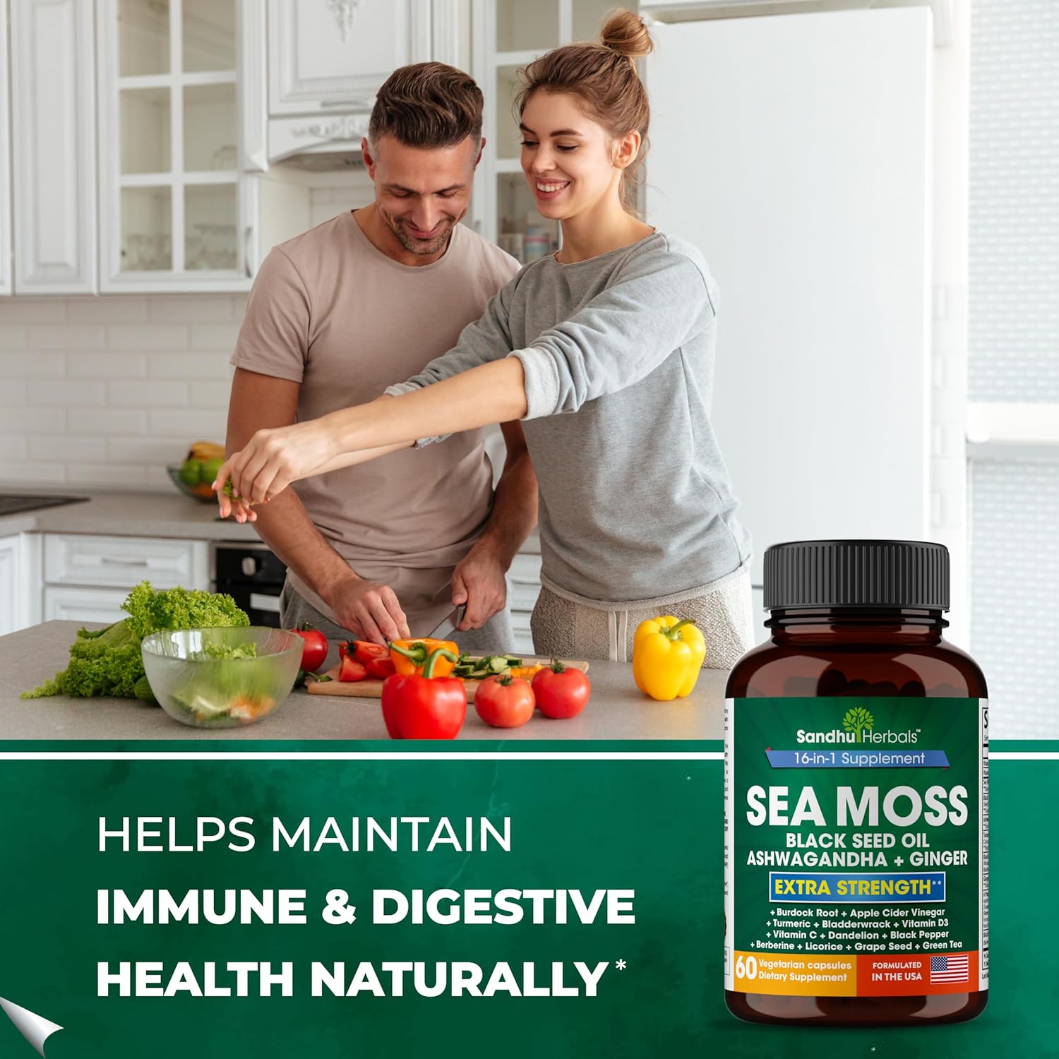 Zinc 50mg with Sea Moss, Black Seed Oil, Ashwagandha, Ginger, & Burdock Root Supplement for Men & Women, Made in USA by Sandhu Herbals