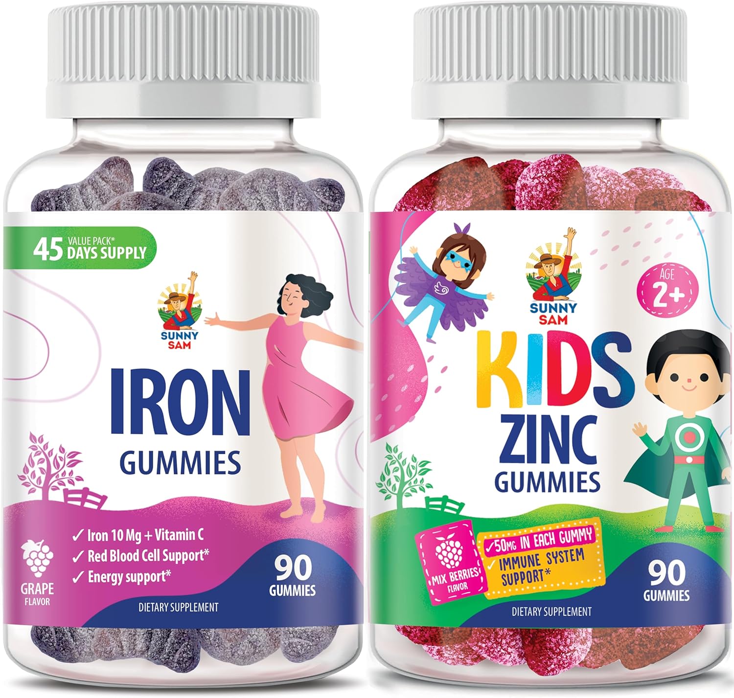 Zinc and Iron Gummies with Vitamin C for Kids and Adults