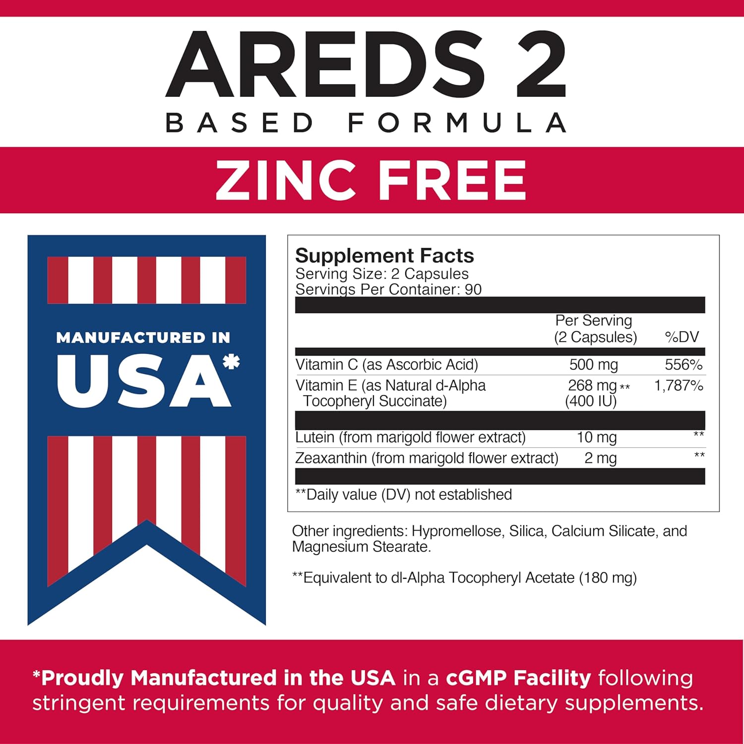Zinc-Free Macular Support Capsules with Vitamin E, C, Lutein & Zeaxanthin - 180 Ct, Allergen-Free, Eye Doctor Recommended, USA-Made