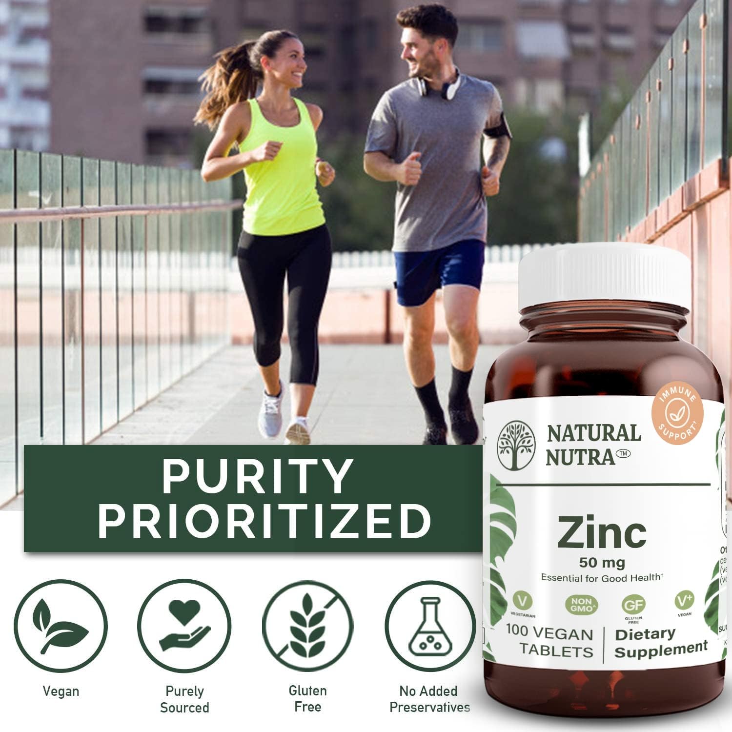 Zinc Gluconate 50mg Supplement for Immune Support, Skin Health, Flu Relief, Memory Boost - 100 Vegan Tablets