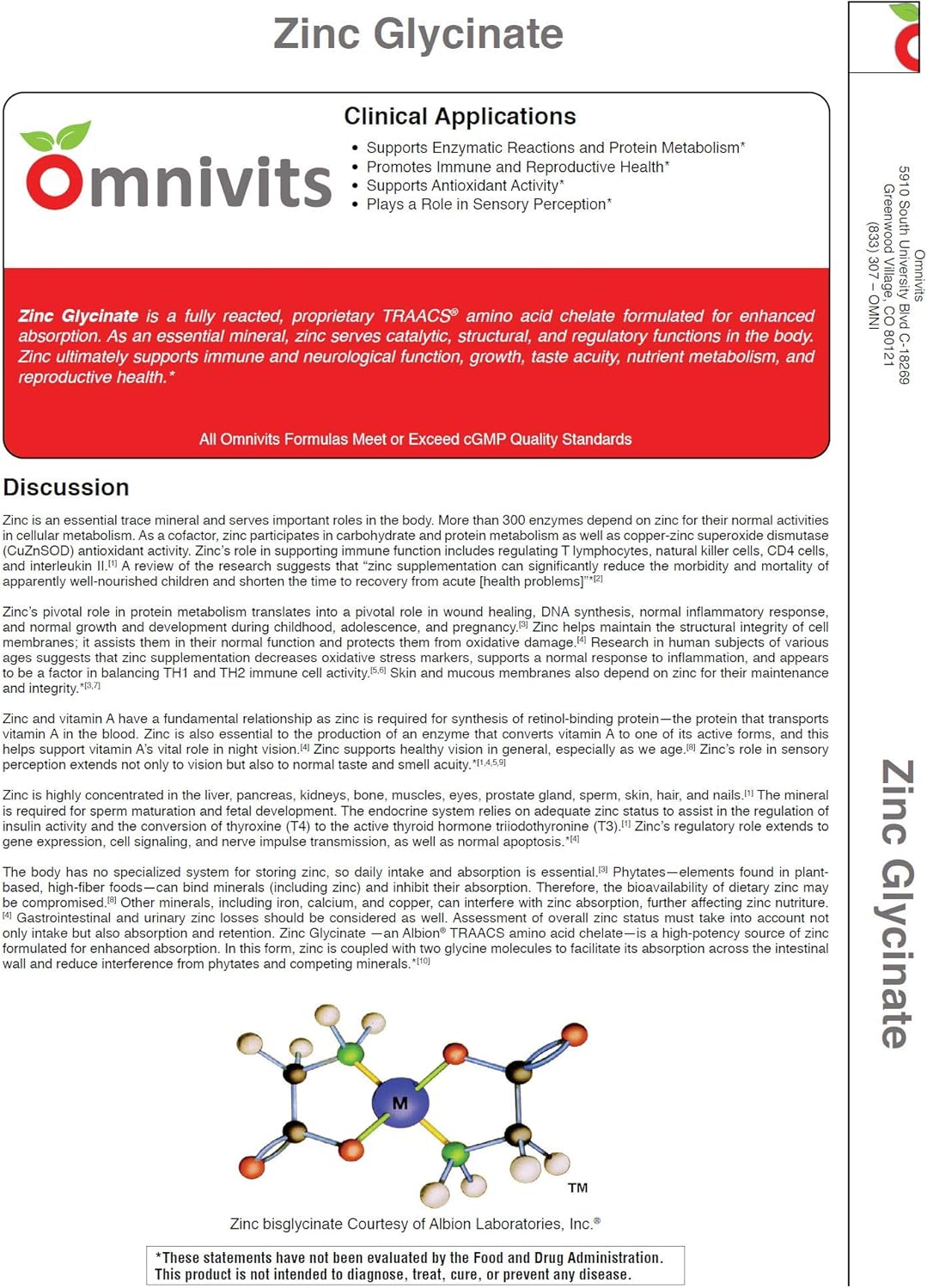 Zinc Glycinate Chelate Capsules - 20mg for Immune Support & Antioxidant Boost - 120 Vegetarian Capsules by Omnivits
