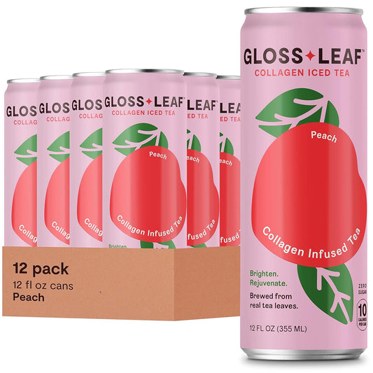 Zint Gloss Leaf Collagen Iced Tea - Zero-Sugar Peach Flavor, Beauty & Anti-Aging, 12 Fl Oz, 12 Pack