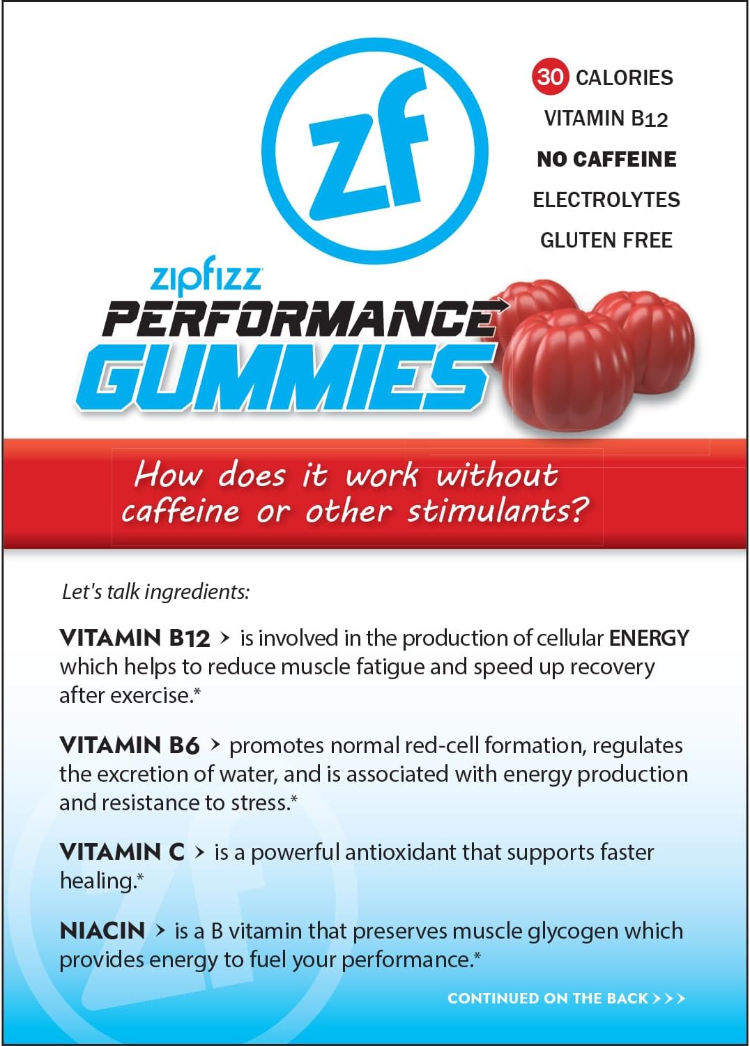 Zipfizz Perform Gummies - Fruit-Infused Supplement for Athletes 4+ | 3 Gummies Per Serving, 24 Servings | Supports Energy, Endurance, and Recovery with B6, B12, and Vitamin C