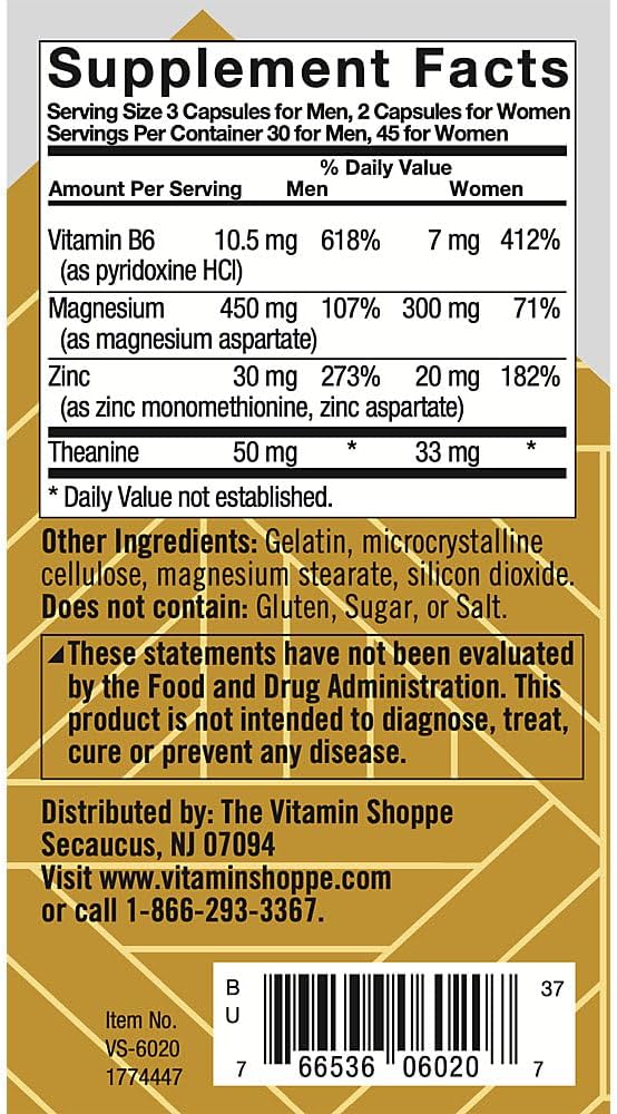 ZMA with Theanine Capsules - Enhances Muscle Recovery, Strength, and Sleep - Zinc, Magnesium, Vitamin B6 for Relaxation and Performance - 90 Count