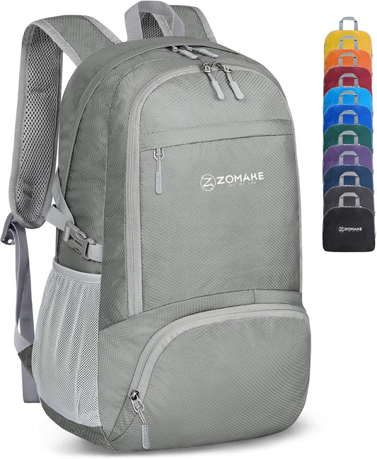 ZOMAKE 30L Packable Backpack - Lightweight Water Resistant Folding Daypack for Travel - Silver Grey