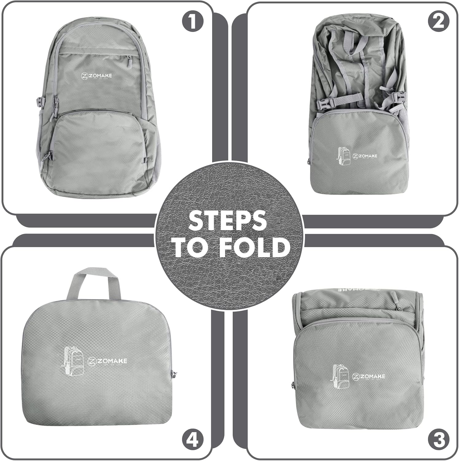 ZOMAKE 30L Packable Backpack - Lightweight Water Resistant Folding Daypack for Travel - Silver Grey
