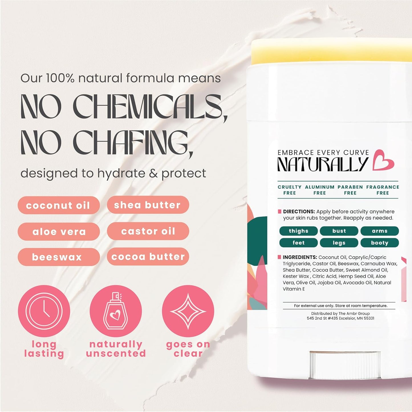 Zone Naturals Chafing Stick - 100% Natural Chub Rub Stick - Anti Chafing Stick for Friction Defense - 1.5 Ounce