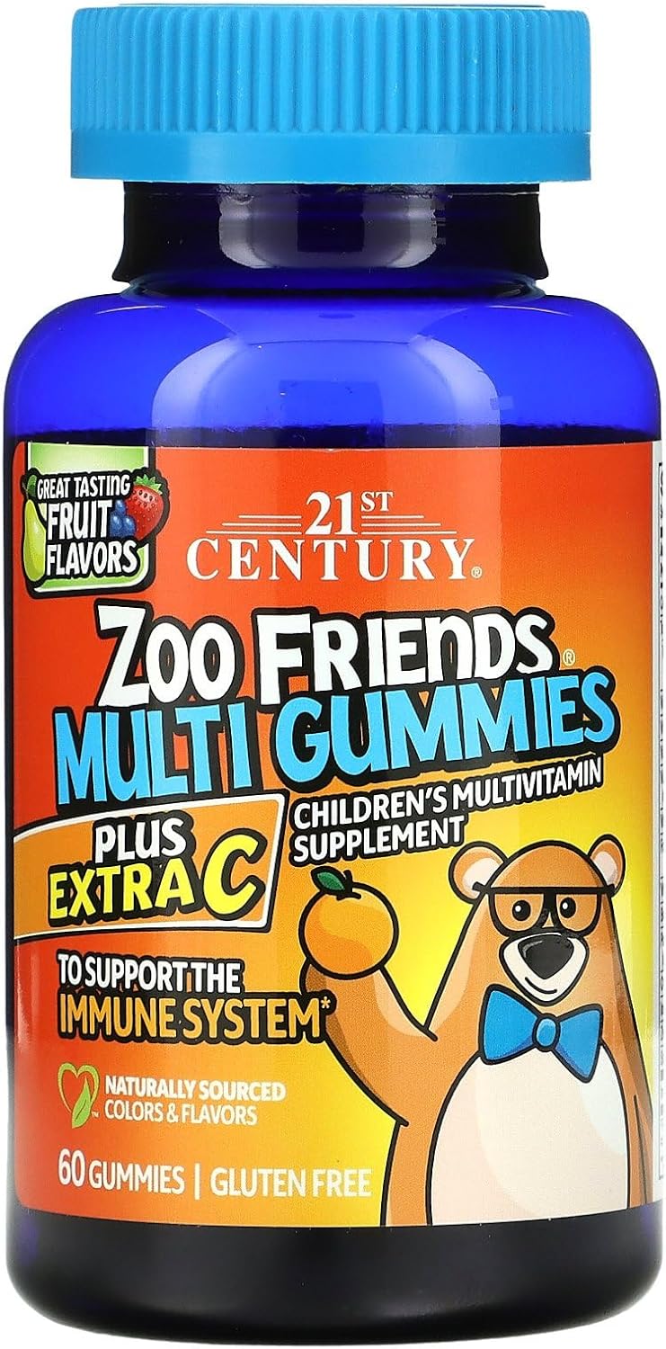 Zoo Friends Multi Gummies with Extra Vitamin C, 60 Count, Fruit Flavors