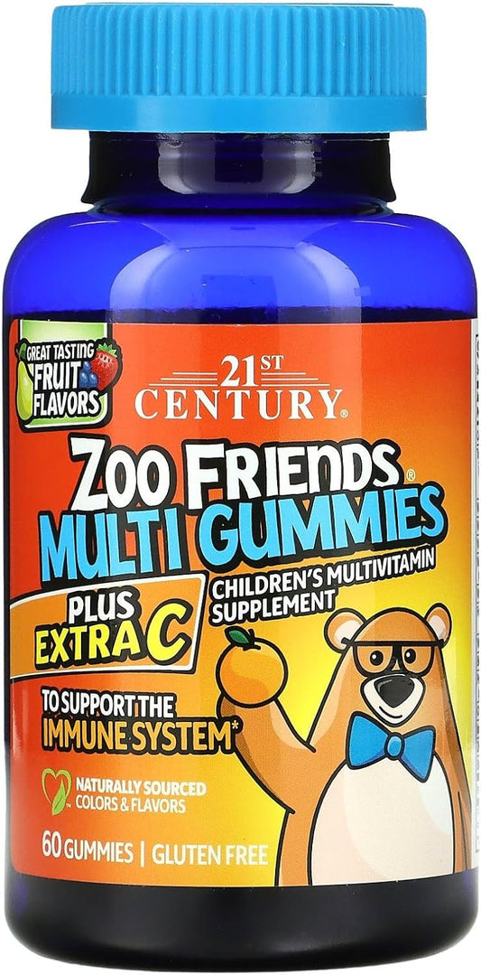 Zoo Friends Multi Gummies with Extra Vitamin C, 60 Count, Fruit Flavors