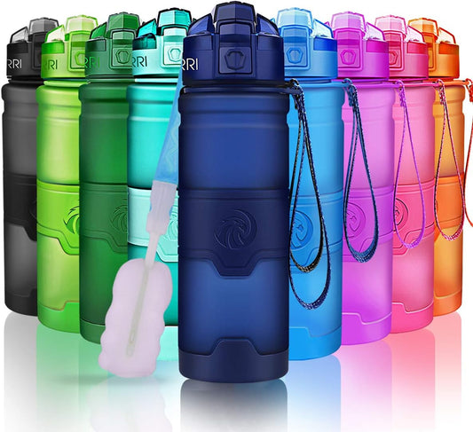 ZORRI Sports Water Bottle 400/500/700ml/1L BPA-Free Leak-Proof Tritan Lightweight Bottle for Outdoors, Camping, Cycling, Fitness, Gym, Yoga - Kids/Adults Bottle with Filter, Lockable Lid