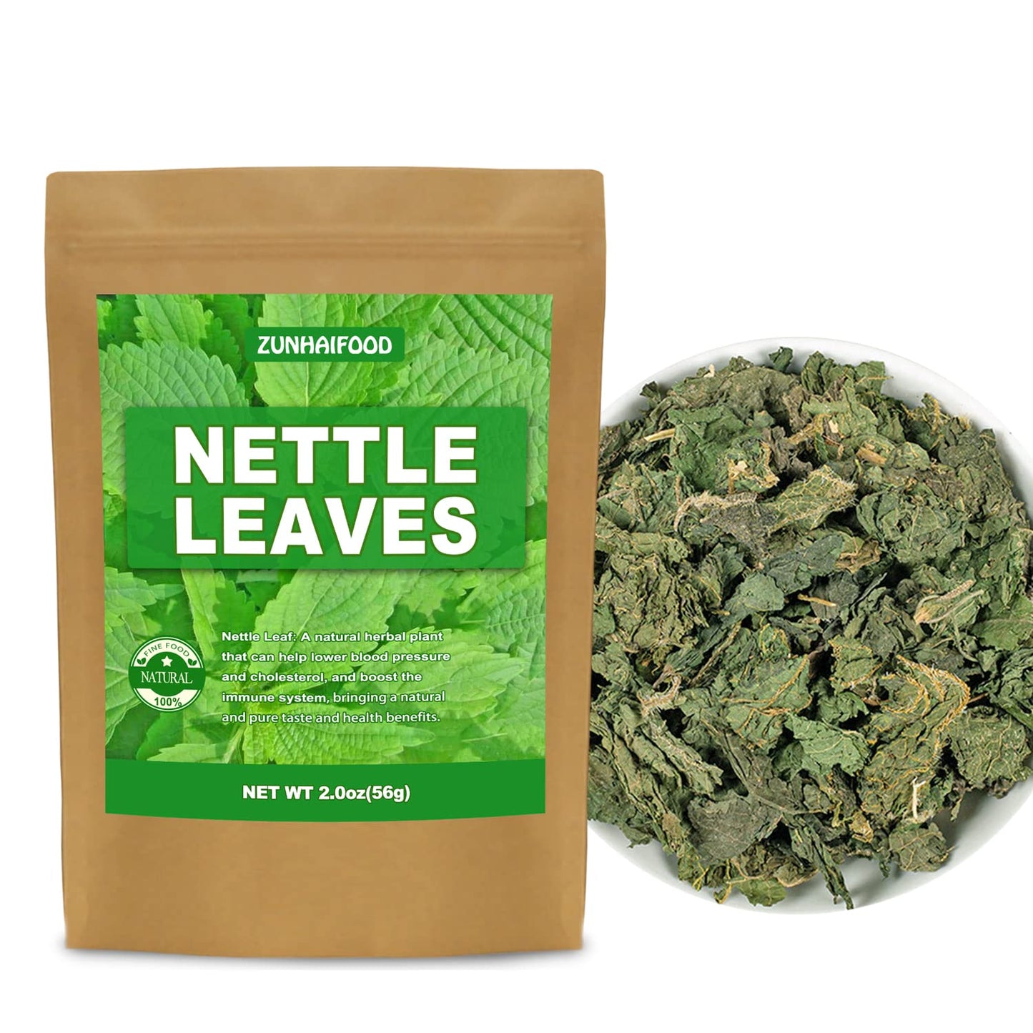 Zunhai Food Premium Whole Nettle Leaves - 2.0 oz Pack of 1 - Natural & GMO-Free - 100% Pure & Additive-Free