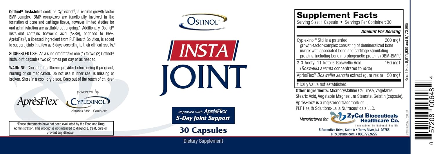 ZYCAL Ostinol Insta Joint - Bone and Joint Strength Supplement with Boswellia - 30 Capsules