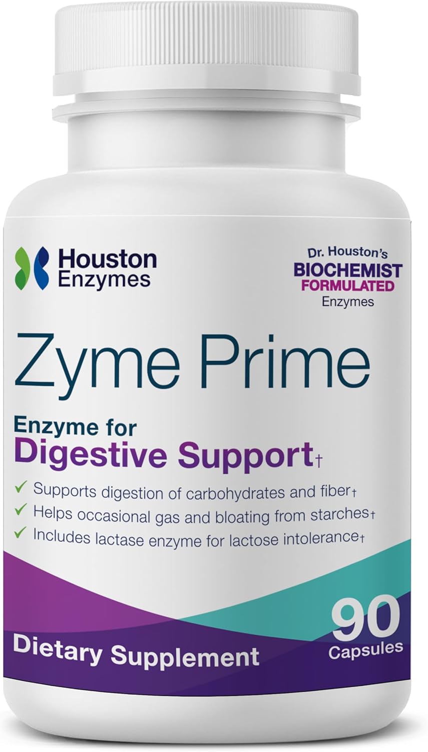 Zyme Prime Enzymes - 90 Capsules for Carbohydrate & Fat Digestion - With Lactase for Lactose Intolerance - Gas & Bloating Relief