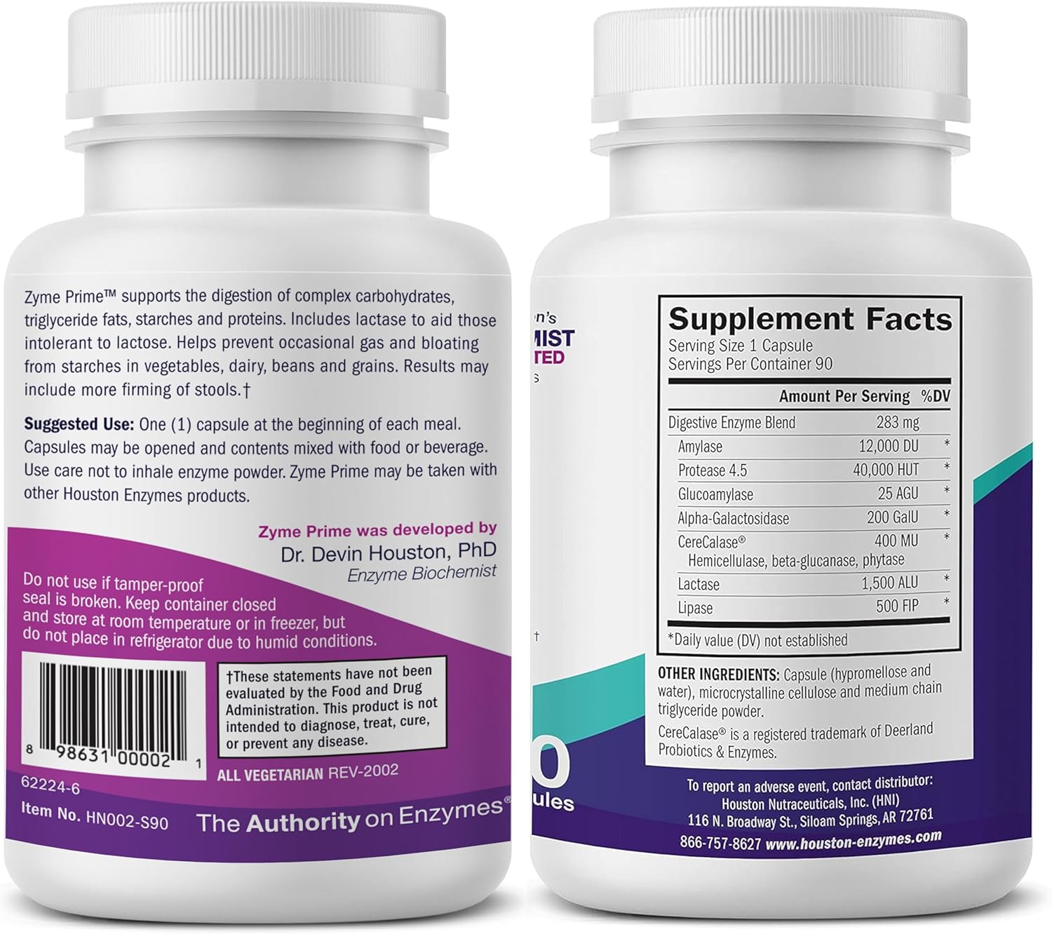 Zyme Prime Enzymes - 90 Capsules for Carbohydrate & Fat Digestion - With Lactase for Lactose Intolerance - Gas & Bloating Relief