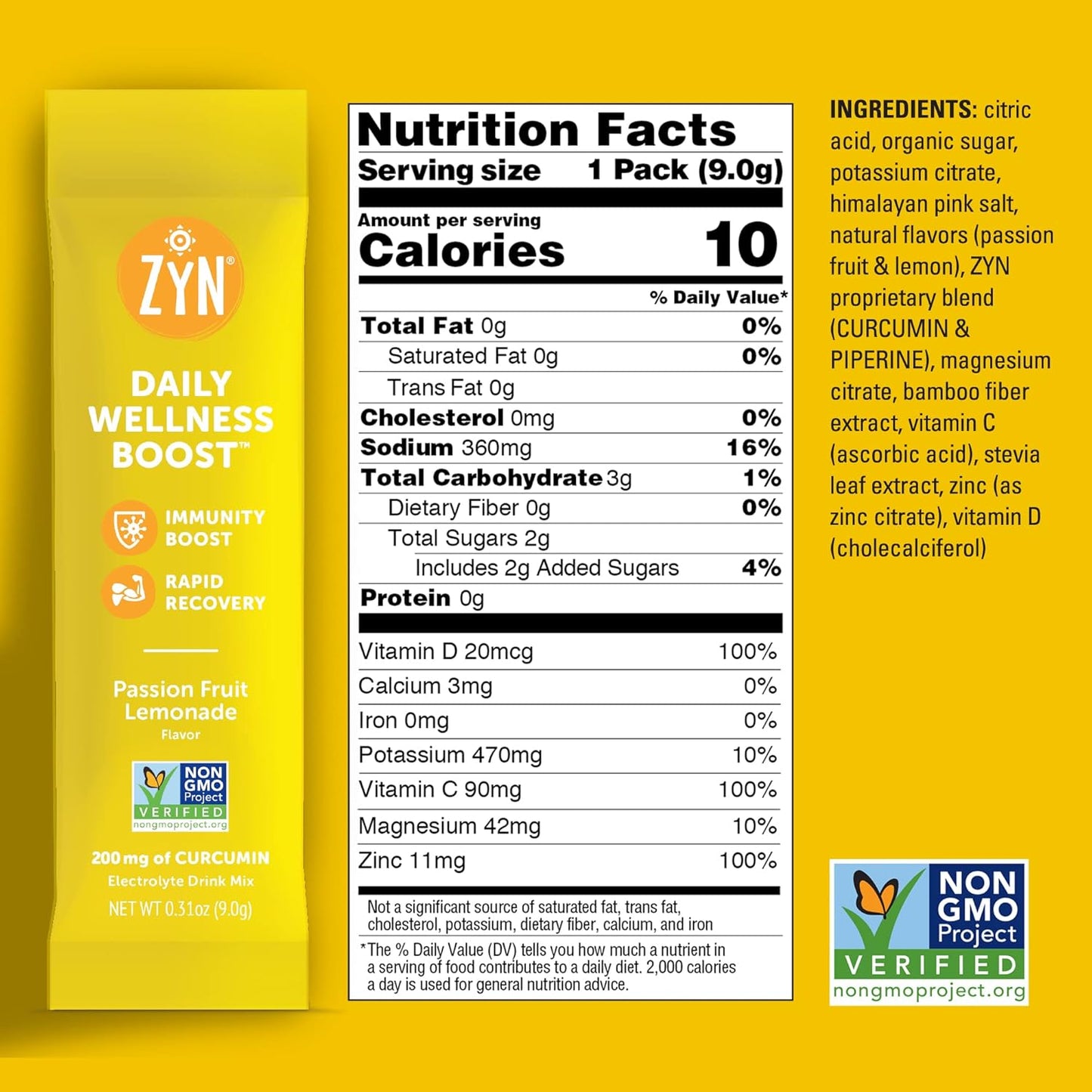 ZYN Electrolyte Drink Mix Variety Pack with Turmeric, Vitamin C, D, and Zinc - 16 Hydration Packets for Wellness