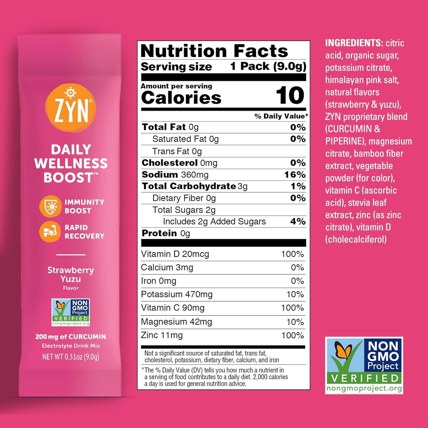 ZYN Electrolyte Drink Mix Variety Pack with Turmeric, Vitamin C, D, and Zinc - 16 Hydration Packets for Wellness