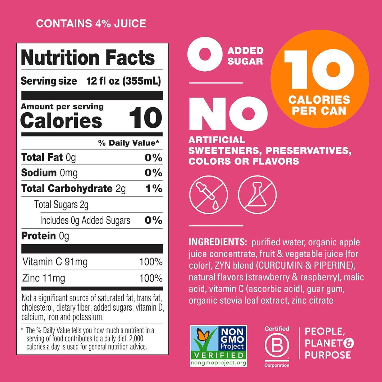 ZYN Turmeric Wellness Drink 6-Pack, Mixed Berry Flavored with Black Pepper - No Added Sugar, Low Carb & Calorie, Clean Alternative