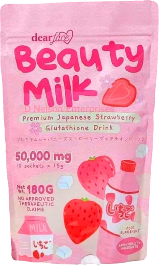 Zynxel Dear Face Strawberry Beauty Milk Japanese Collagen Drink - 50,000mg Hydrolyzed Collagen, 6.3oz (1 Pack)