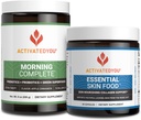Morning Complete Prebiotics, Probiotics, Green Superfoods with Apple Cinnamon Flavor - Includes Essential Skin Food Collagen and Elastin Support - 30 Servings