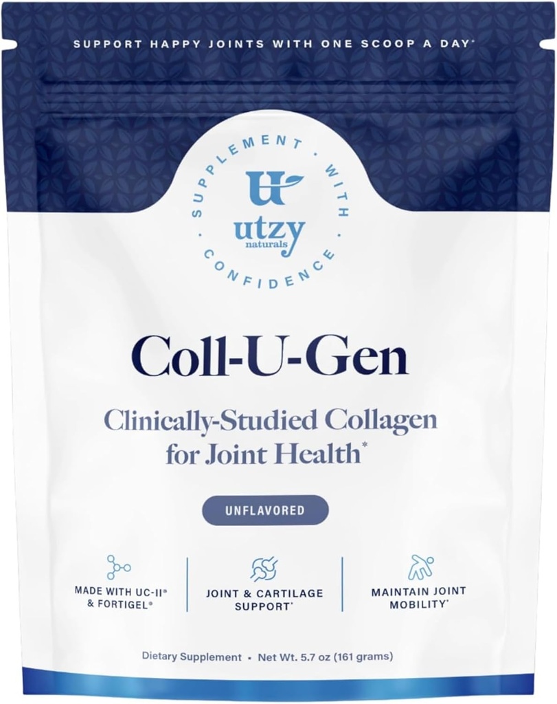 Utzy Naturals Coll-U-Gen Joint Support Supplement Powder | Fortified with UC-II® & Fortigel® | Unflavored | 30 Servings