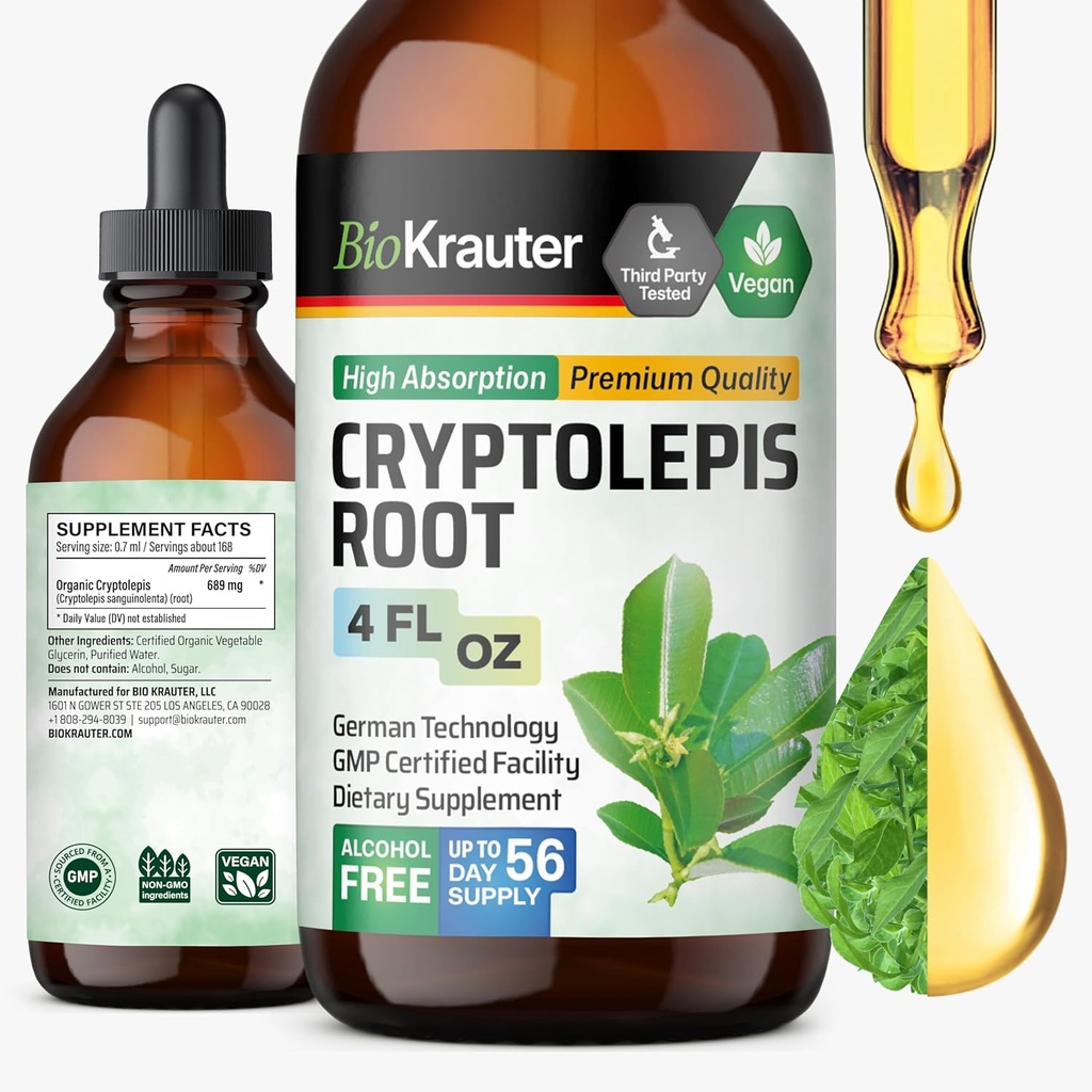 Organic Cryptolepis Sanguinolenta Tincture - Detox & Immune Support - 1-Month Supply - Liquid Drops - Vegan & Alcohol-Free - 2 fl oz