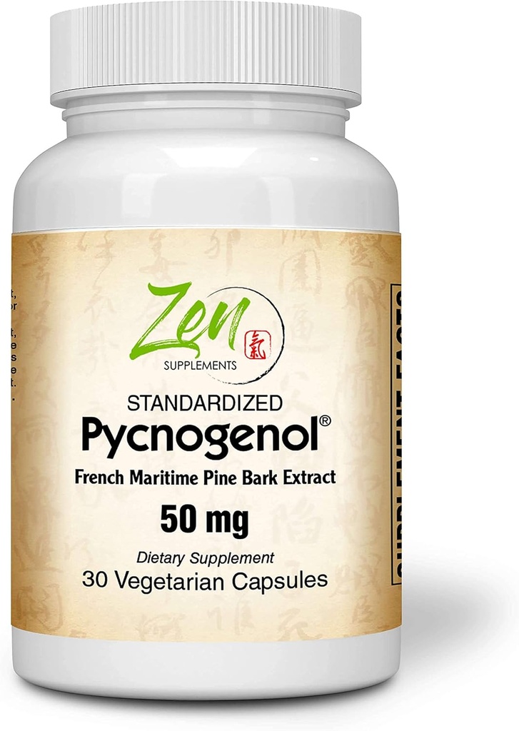 Pycnogenol 50mg French Maritime Pine Bark Extract - Antioxidant & Anti-Inflammatory Support - Non-GMO, Gluten & Soy Free - 30 Vegcaps
