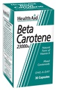 Natural Beta-Carotene Supplement 15mg - 30 Capsules by HealthAid for Overall Health and Wellness