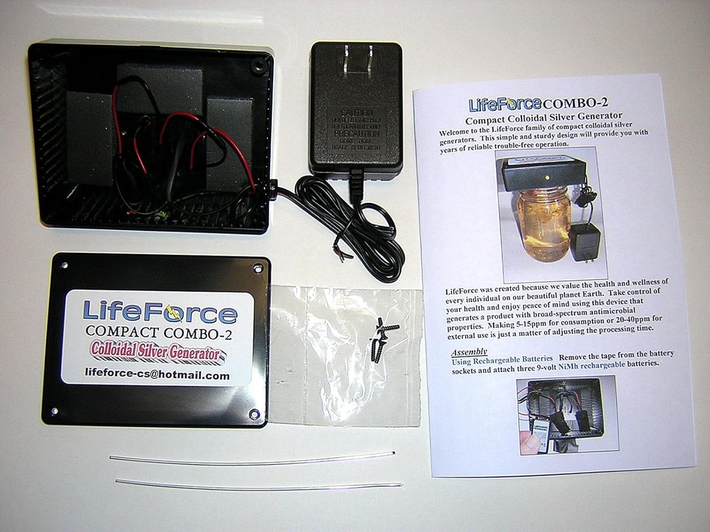 LifeForce Devices Compact Combo-2 Colloidal Silver Generator with 14 Gauge Silver Wires - Basic Package