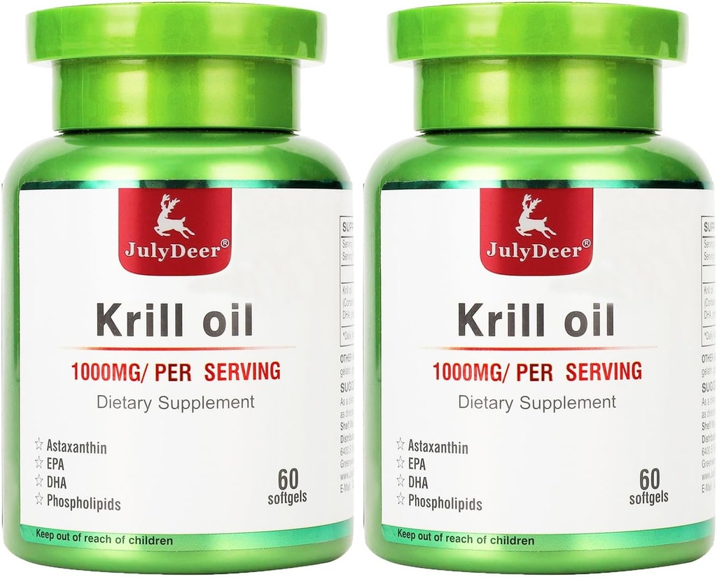 Antarctic Krill Oil 1000mg with Omega-3s EPA, DHA, Astaxanthin - 120 Softgels for Joint, Heart, Brain, Immunity - No Fishy Aftertaste
