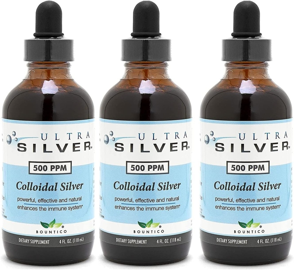 3 Pack of Ultra Silver 500 PPM 4 Ounce Bottles for Immune Support