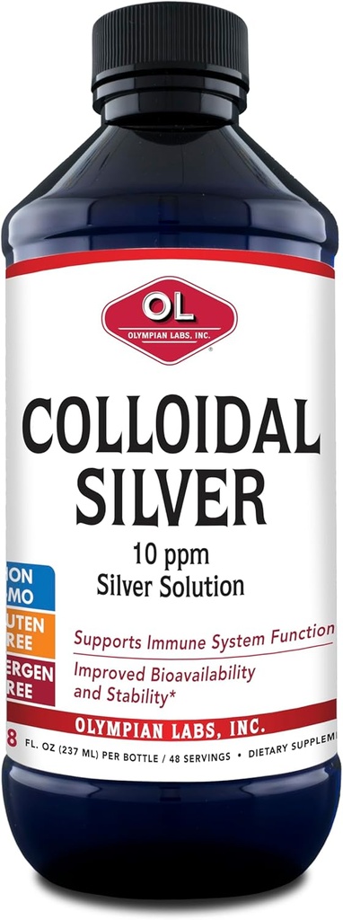Olympian Labs Colloidal Silver Liquid - 8floz, 45 Servings, 10ppm Bioavailable Silver Supplement for Immune Support