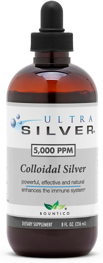 5,000 PPM Ultra Silver® Colloidal Silver 8 Oz - 2 Glass Bottles - Mineral Supplement - True Colloidal Silver with Dropper