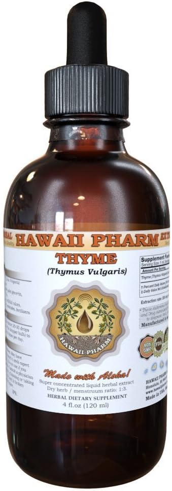 Organic Thyme Liquid Extract Tincture - Herbal Supplement, 4 fl.oz - Made in USA by Hawaii Pharm