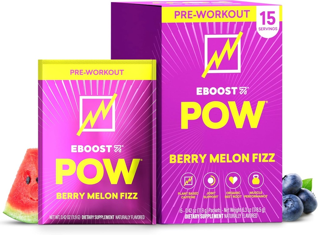 Berry Melon Fizz Pre Workout Supplement Powder - 15 Packets for Men & Women - Performance, Energy, Focus - Joint Mobility Support - Non-GMO, Gluten-Free Formula