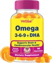 Vegetarian Omega 3 6 9 Gummies with Flaxseed Oil, DHA | GMO & Gluten Free | Orange & Lemon Flavor | Natural Colors | 90 Count