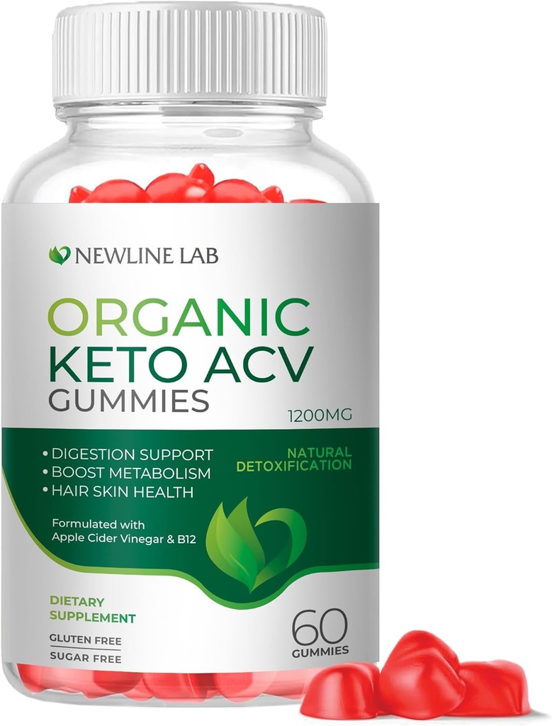 Organic Keto ACV Gummies - Sugar-Free Apple Cider Vinegar Supplement (1200mg) - Gluten-Free for Men & Women - B12 Vegan Non-GMO by Newline Lab