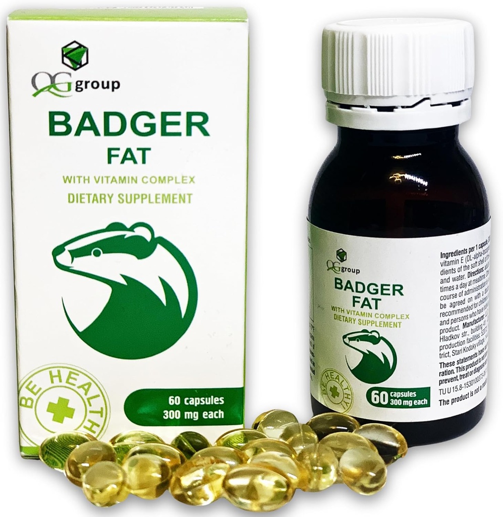 Badger Fat Capsules - Natural Source of Polyunsaturated Fatty Acids, 60 Count, 300 mg