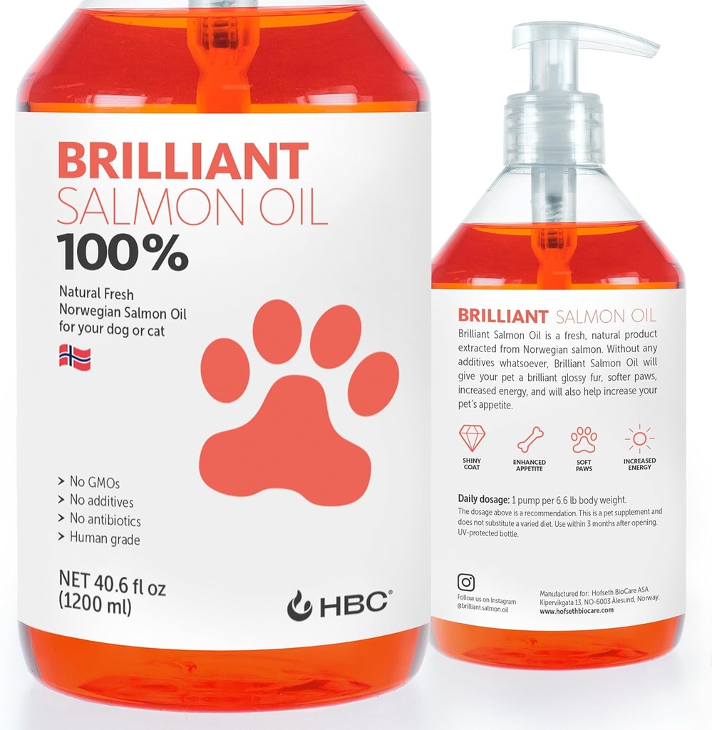 Norwegian Salmon Oil for Dogs & Cats - Omega 3 Supplement for Skin & Coat Health - Fish Oil Liquid with EPA & DHA Fatty Acids - Relieves Shedding, Allergies, Itching, and Joint Pain - 40 Oz