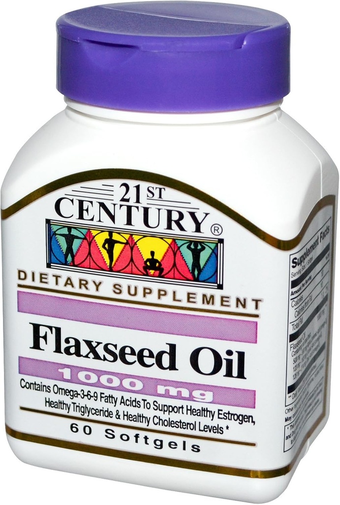 Organic Flax Seed Oil Softgels - 1000mg, 60 Count Bottle for Heart Health and Omega-3 Support